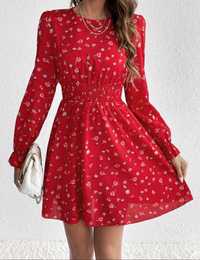 Nowa sukienka Shein, sukienka w kwiaty, czerwona sukienka, r. M