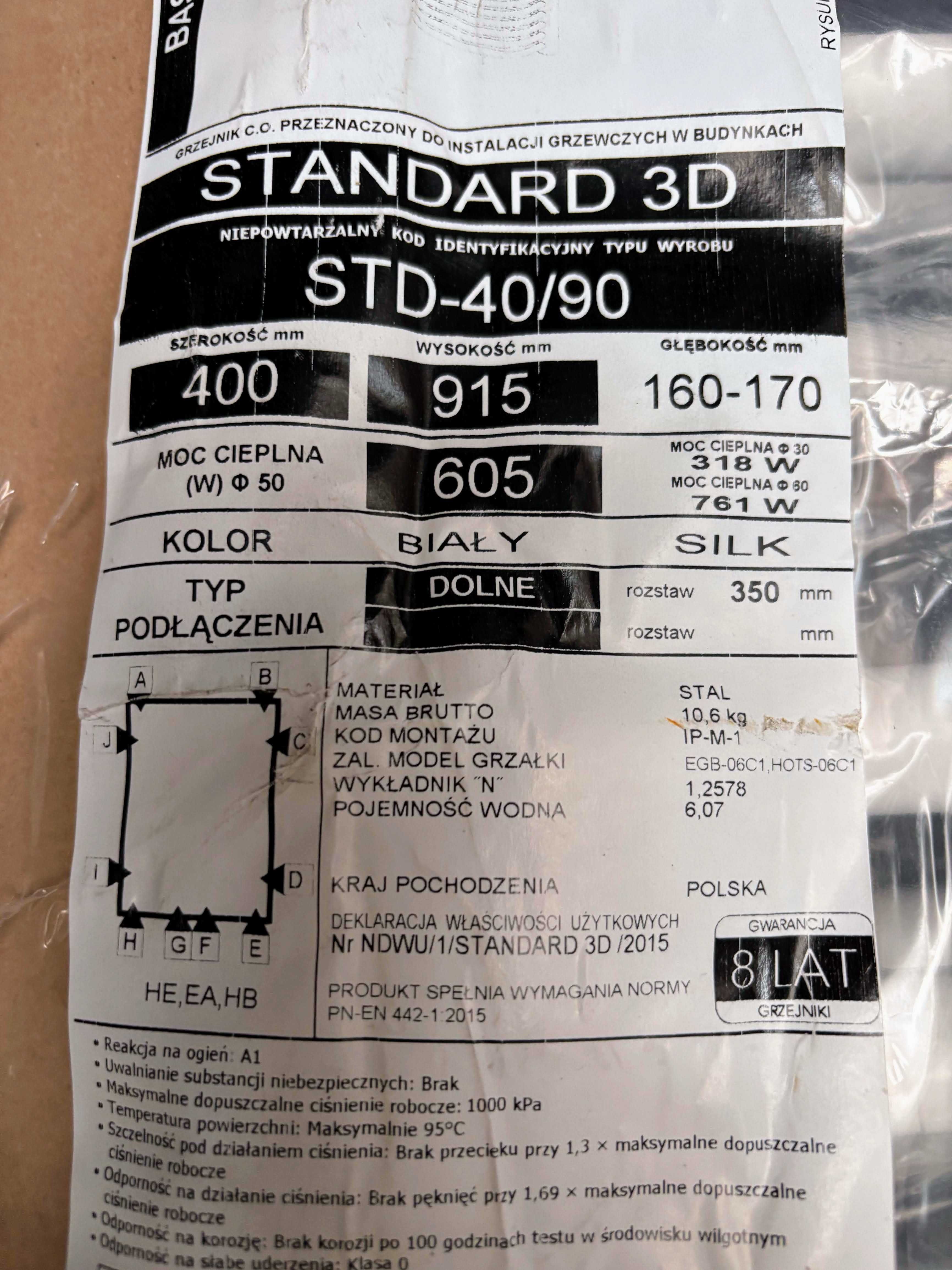 Grzejnik łazienkowy STANDARD 3D STD-40/90 Instal Projekt NOWY