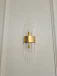 NOWOCZESNY Złoty Kinkiet Kryształy LED G9 35cm x 10cm Gold Złota Lampa
