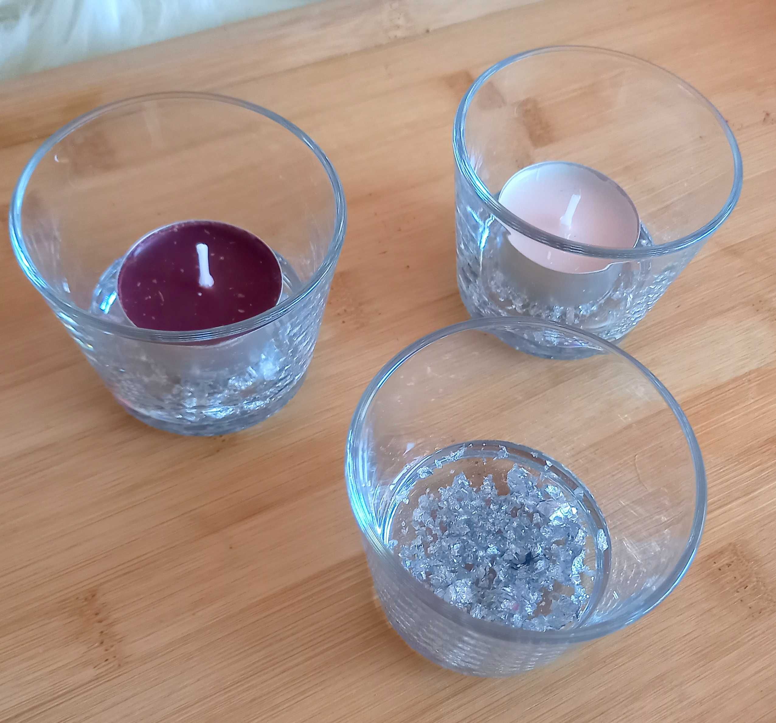 Szklany świecznik na tealight Złoto lub srebro Zestaw 3szt