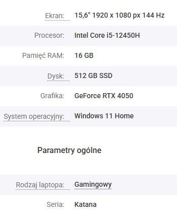 Laptop do gier MSI Katana 15