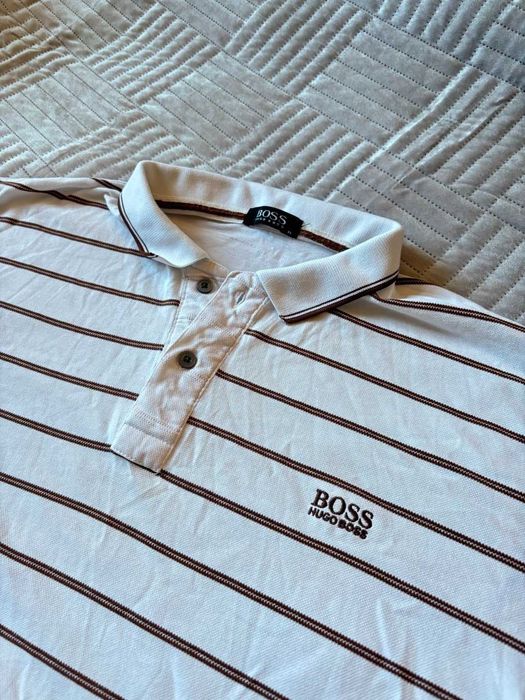 Koszulka polo Hugo Boss biała w paski rozmiar L/XL
