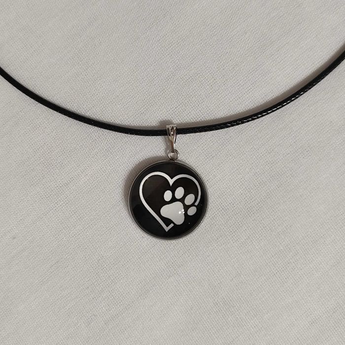 N151 Naszyjnik Serce Łapka Łapa Psa Kota Handmade