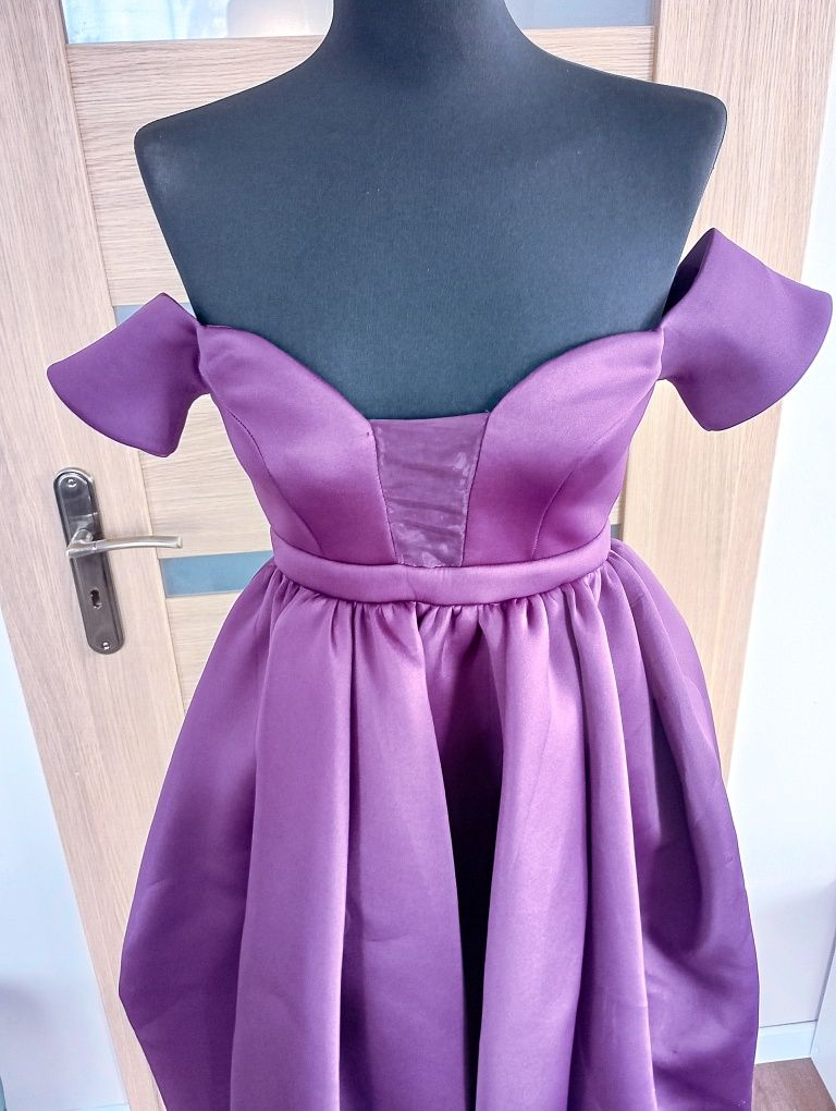 ASOS Ciemnofioletowa sukienka 36 bal wesele impreza midi bardot