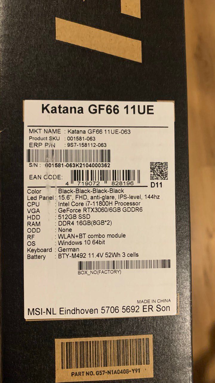 MSI Katana GF66 i7 RTX 3060.