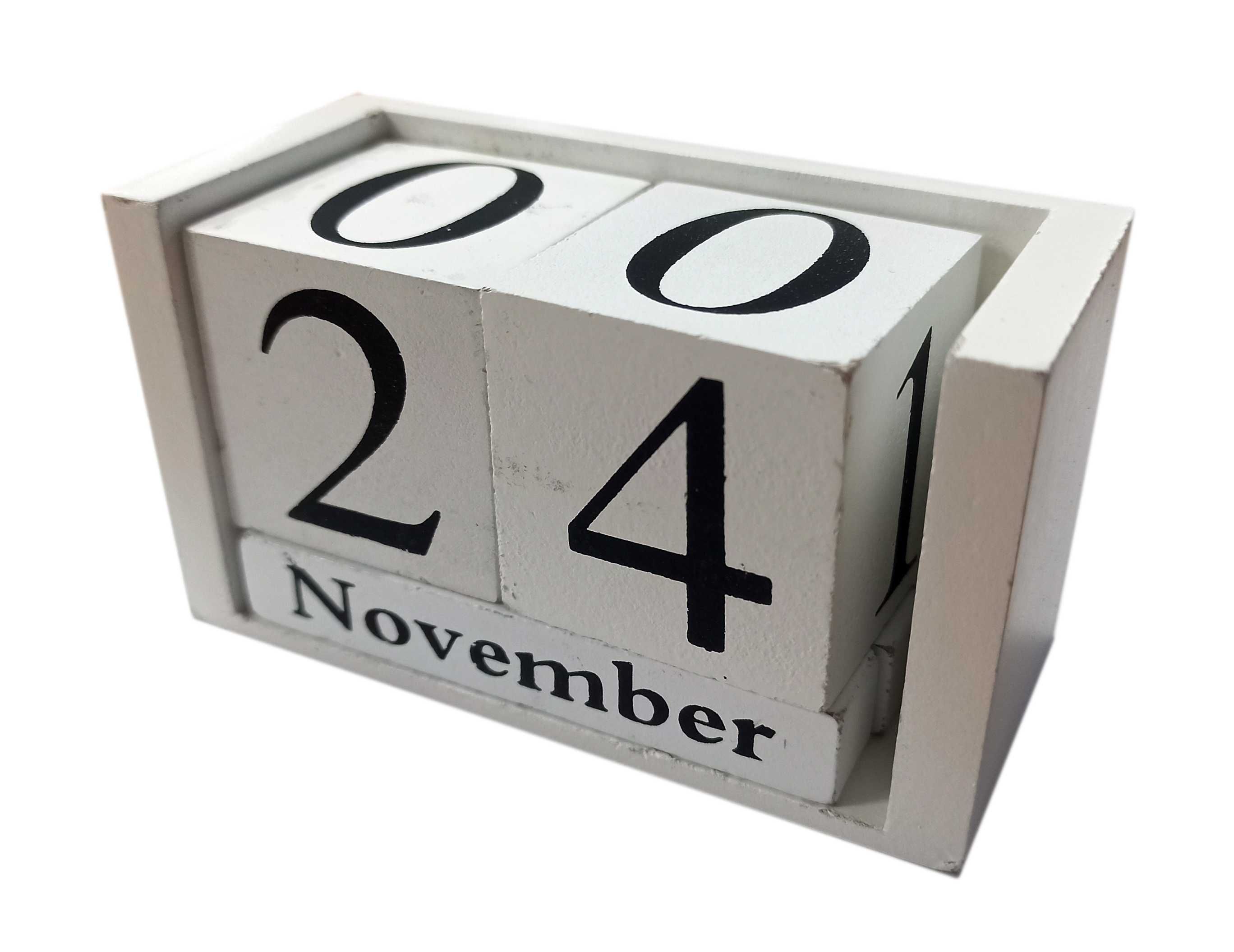Drewniany wieczny kalendarz biały