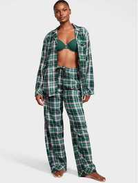 Женская пижама Victoria's Secret Flannel Long PJ Set Green Pop Plaid