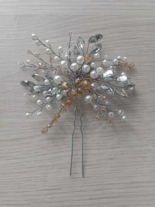 Ślubna ozdoba do włosów biała srebrna złota