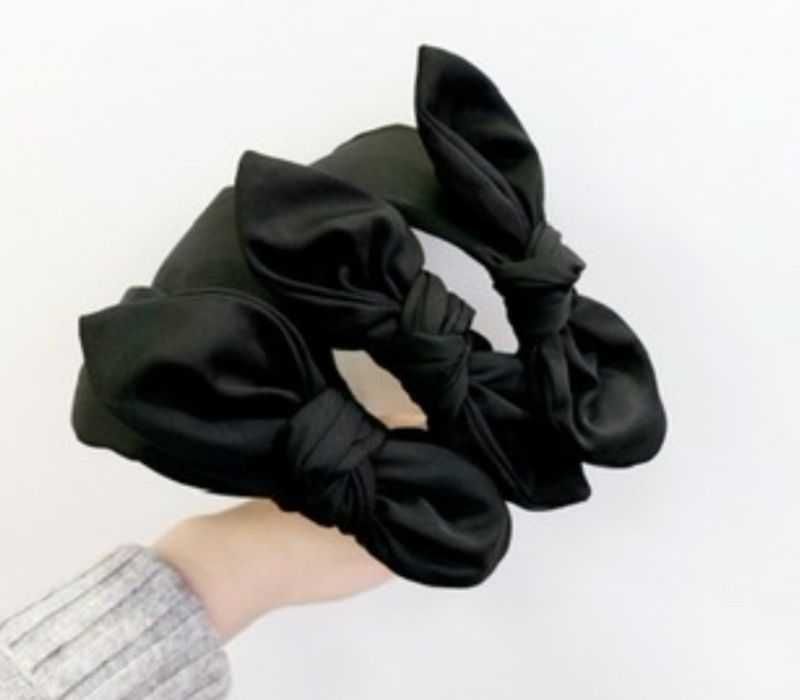 Opaska do włosów bandana turban węzeł kokarda satynowa czarna satyna