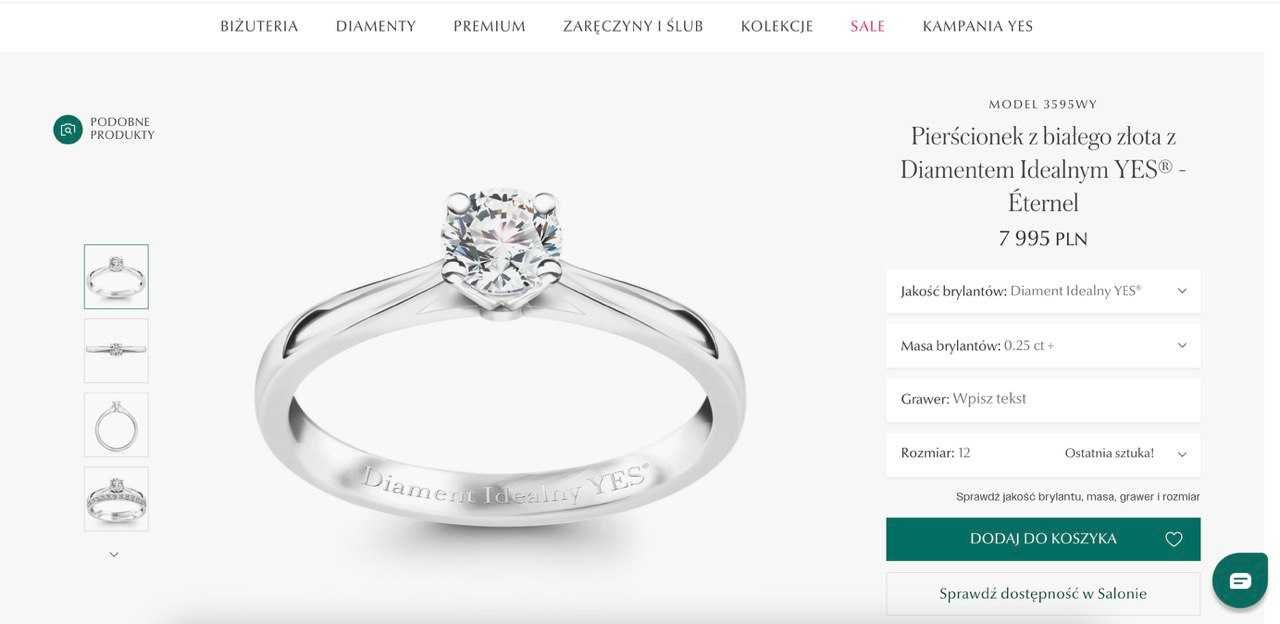 Pierścionek z białego złota z Diamentem Idealnym 0.27 YES Éternel