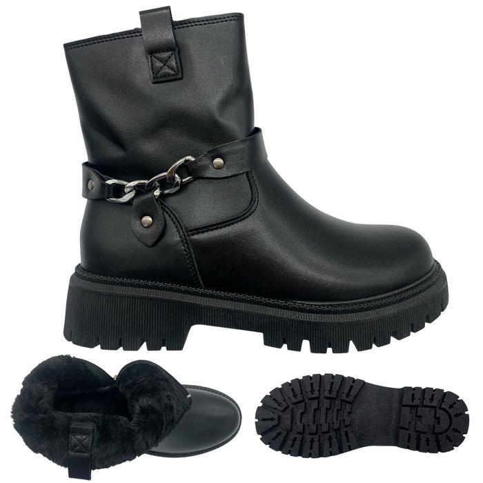 Buty damskie botki r. 37 biker boots krótkie ocieplane z futerkiem