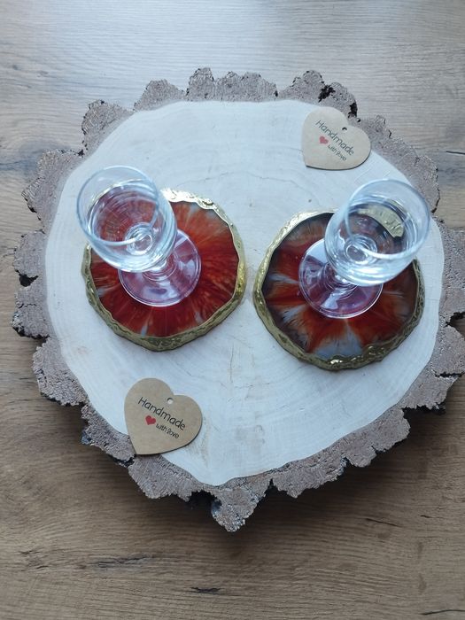 Rękodzieło Podkładki z żywicy epoksydowej karmazyn ze złotem