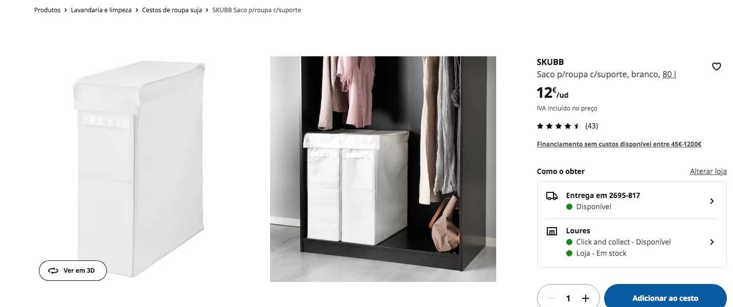 Cestos/Sacos SKUBB roupa suja lavandaria IKEA preto x2