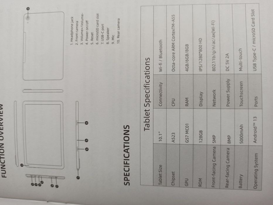 Планшет  ОС101,  10.1"  4/128 ГБ вісім ядер ARM CortexTM-A55