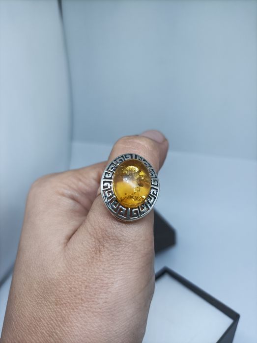 Srebrny pierścionek bursztyn 925 rozmiar 19