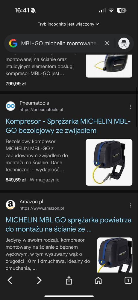 Kompresor sprężarka Michelin MBL-GO bezolejowa ze zwijadłem nowa!