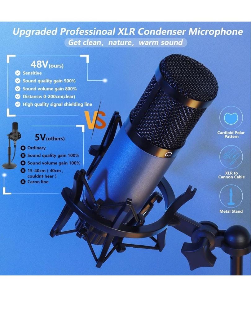 Zestaw mikrofonów podcastowych, mikrofon pojemnościowy ALLWIN k600