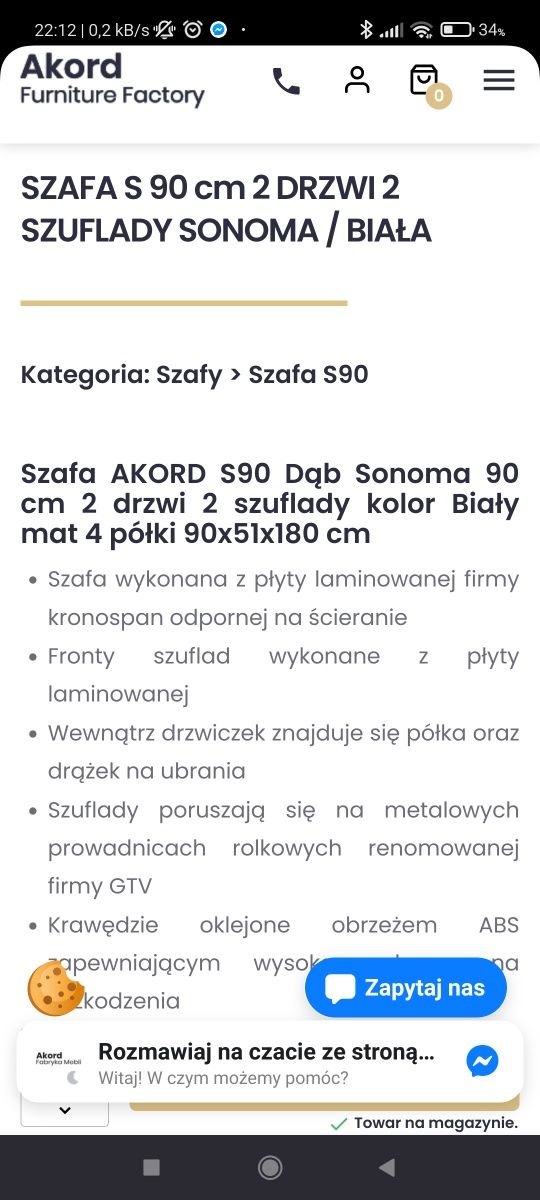 Szafa dwudrzwiowa 90cm | dwie szuflady | biała - sonoma