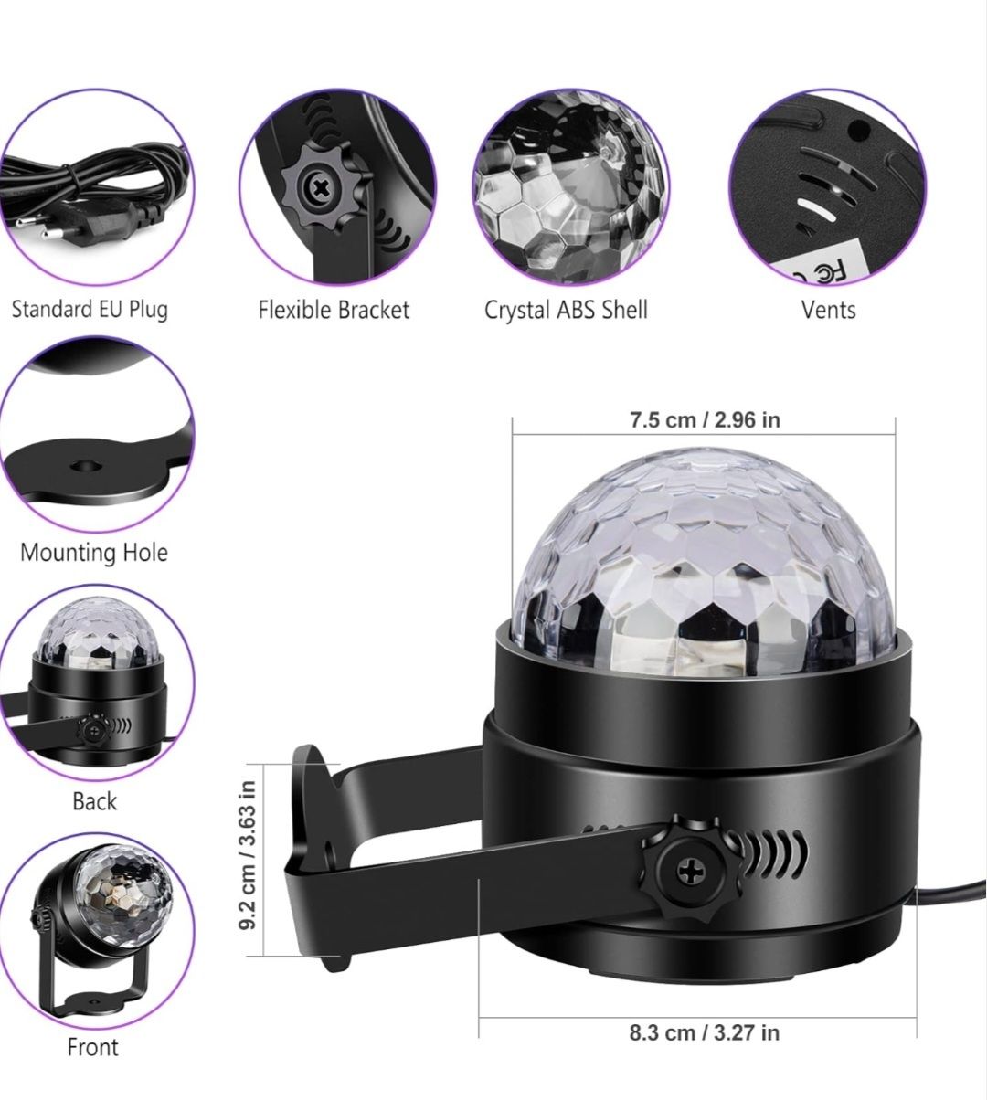 Kula dyskotekowa Litake 2szt. Led 6W 7 trybów, projektorDJ lampa disco