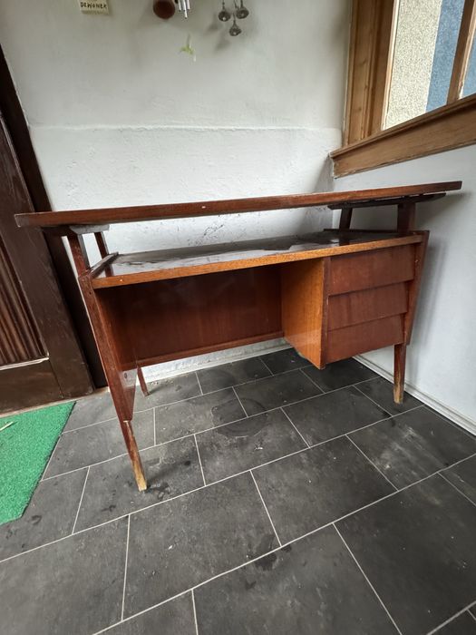 Biurko PRL patyczak szuflady drewniane mid century modern