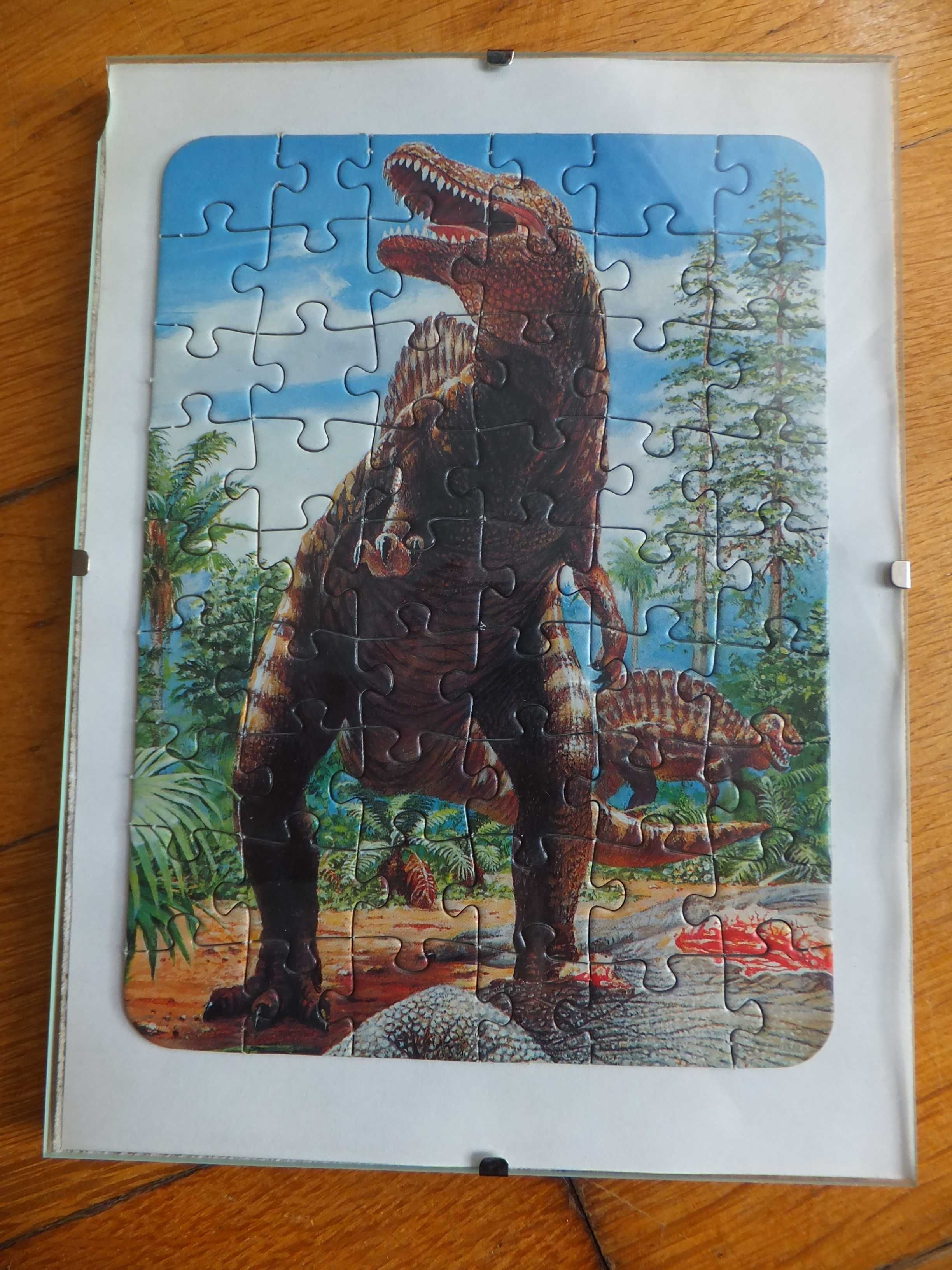 RETRO Puzzle obrazki DINOZAURY 4 sztuki w antyramie kolekcjonerskie