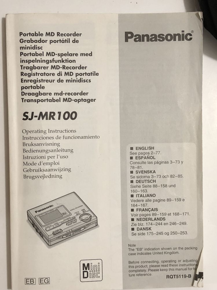 Panasonic SJ-MR100 Minidisk Recorder Audio Player Przenośny Walkman