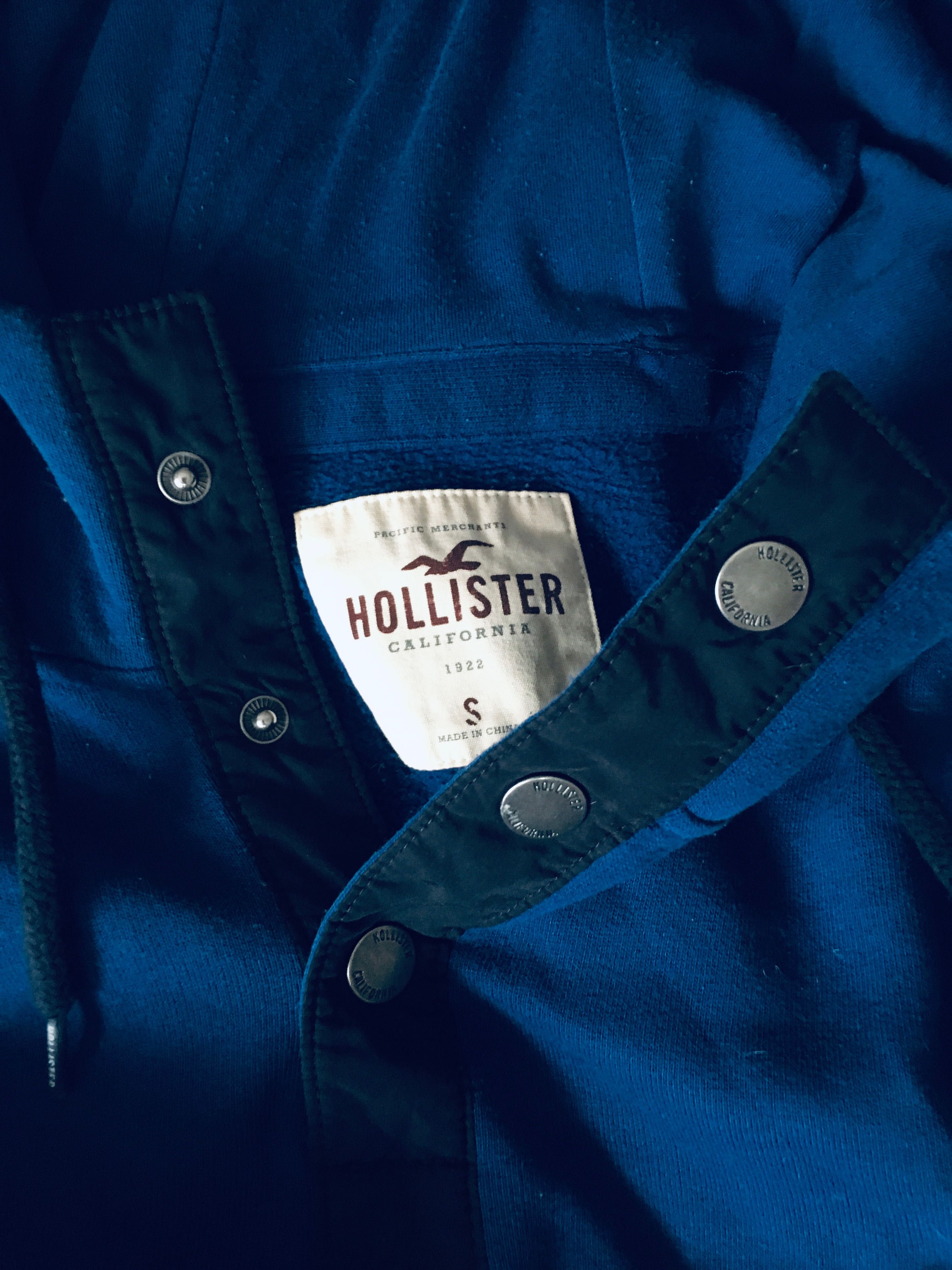 Hollister - bluza z kapturem, granatowa, kieszenie, bawełna S/M