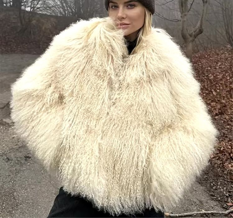 Kontantto kurtka futro jasne lama puszyste xs-xl