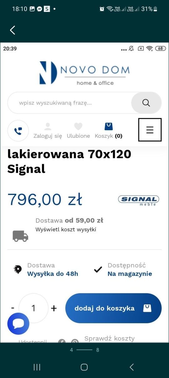 Biala ława mały stolik