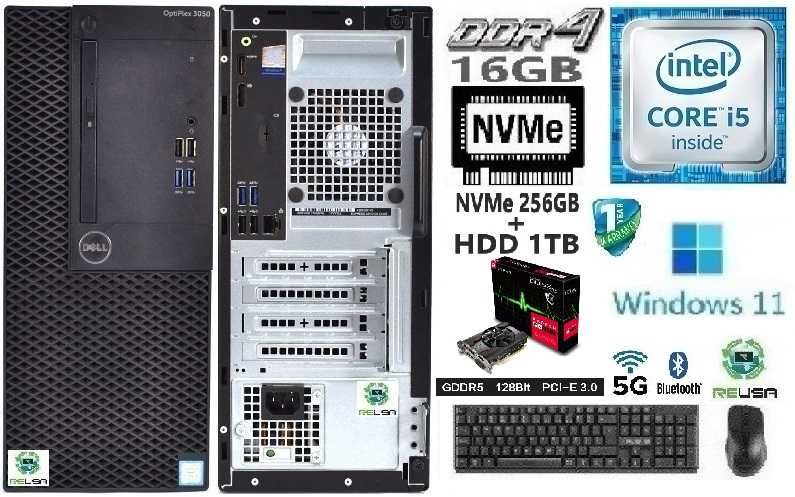 Pç LowGaming DELL 6ªG|i5-3.2G|16G|NVMe256G+HD1TB|RX550-2G|5G+BT|W11