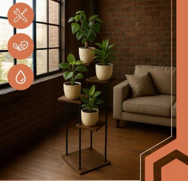 NOWY KWIETNIK STOJĄCY Stojak na Kwiaty Rośliny Regał Metal Drewno Loft