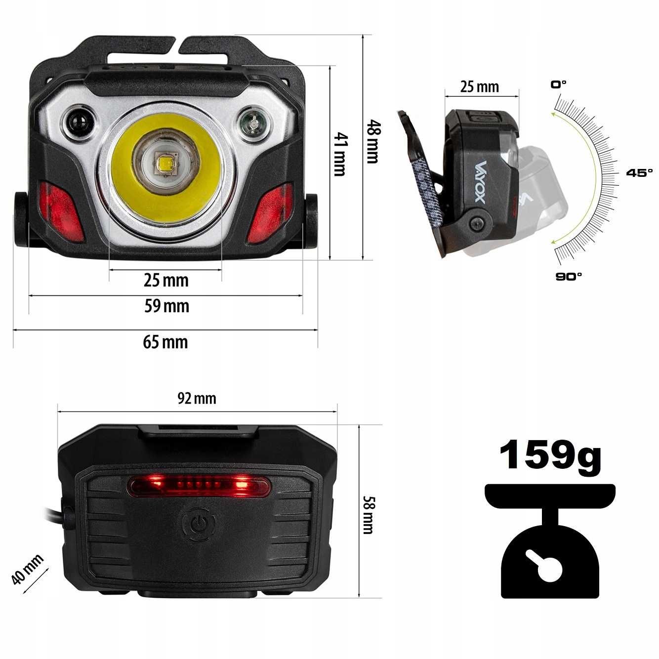ZESTAW Latarka czołowa LED PRO akumulatorowa 1200lm mocna czołówka 10W