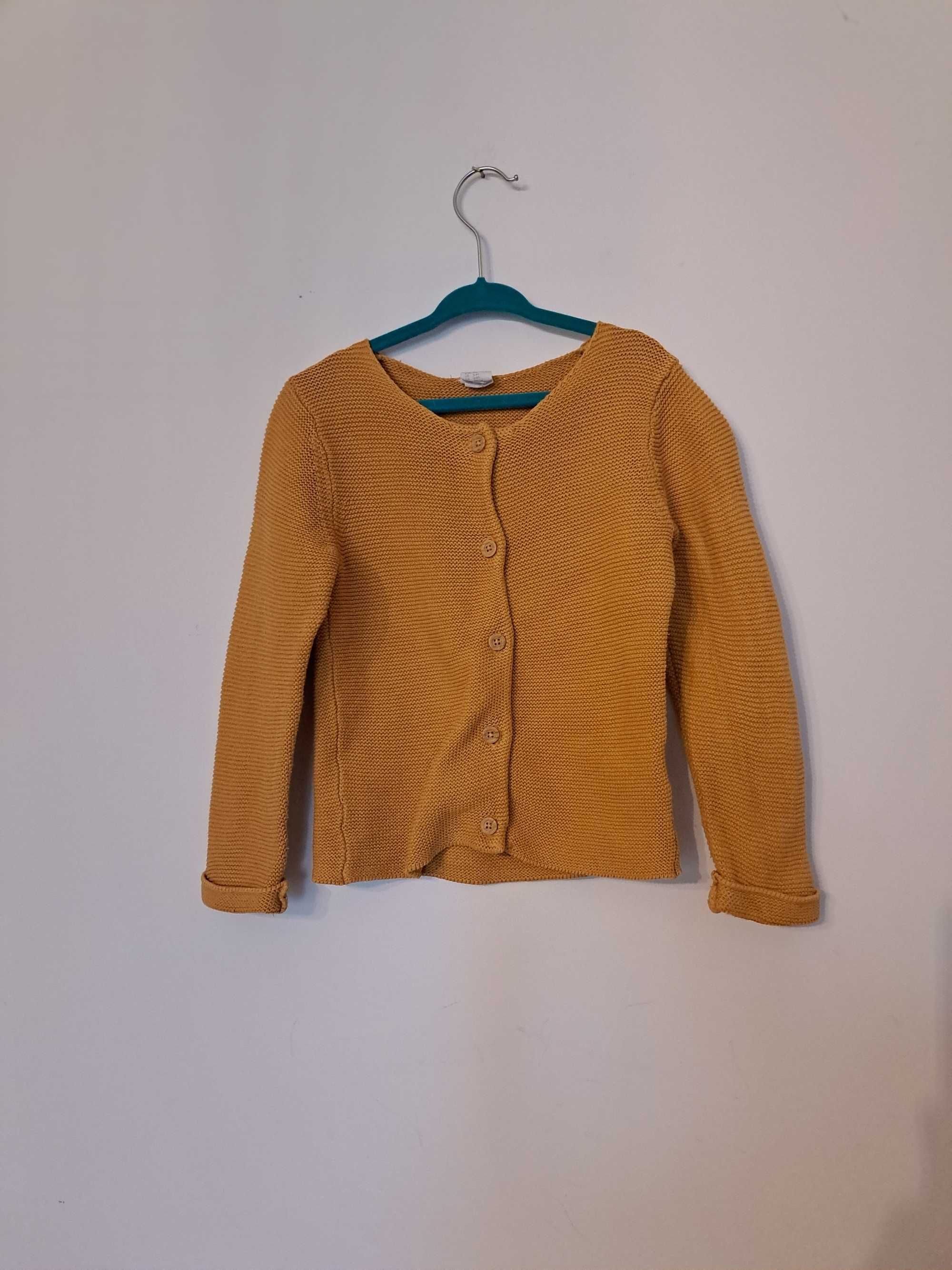 Sweter kardigan musztardowy unisex w stylu Vintagae basic bawełna