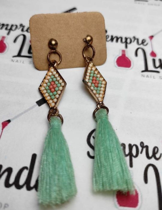 Brincos Verde Claros com Franjas - Boho - NOVOS