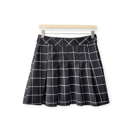Czarna krótka plisowana spódnica w kratę S F&F szkolna korean style