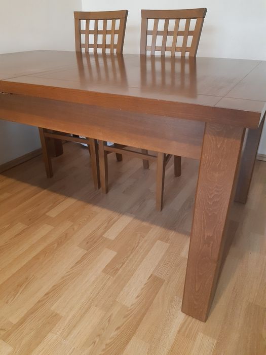 Stół 160x100 rozkładany z krzesłami masywny ciężki