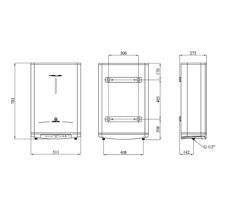 Бойлер плоский 50л Ariston VELIS PRO 50 EU водонагрівач електричний