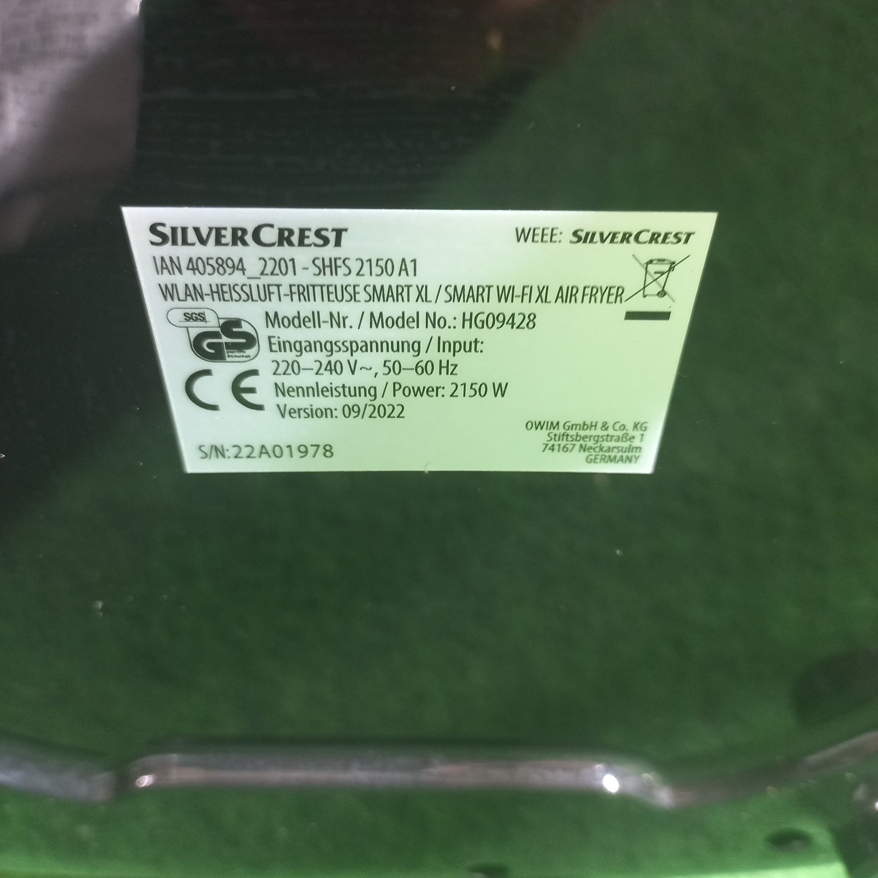 Фритюрниця SILVERCREST Smart XL SHFS 2150 A1 5,5 л