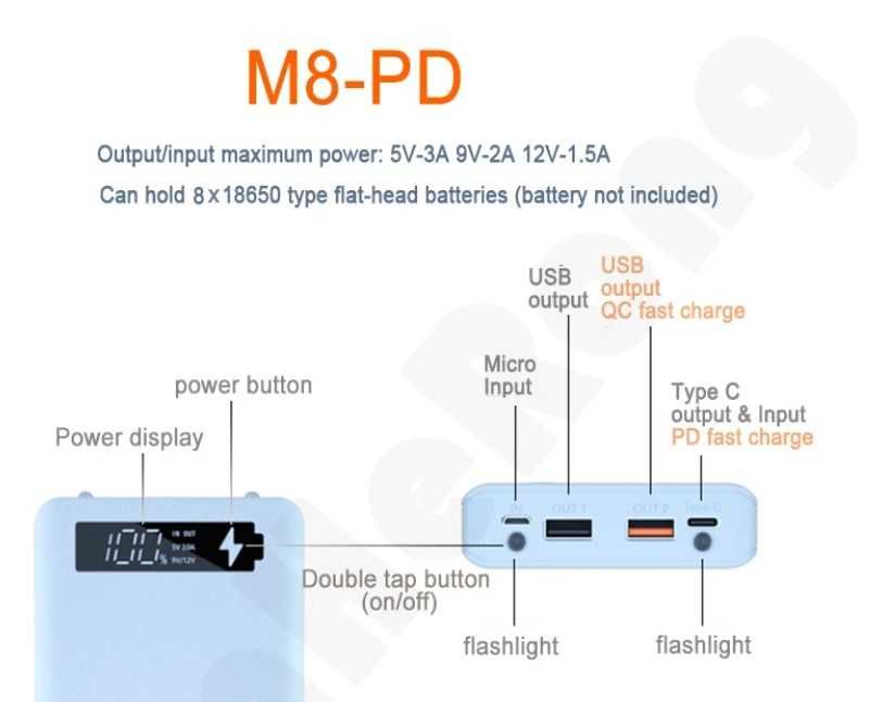 Корпус Повербанка 8*18650  18W Новий! Швидка Зарядка!