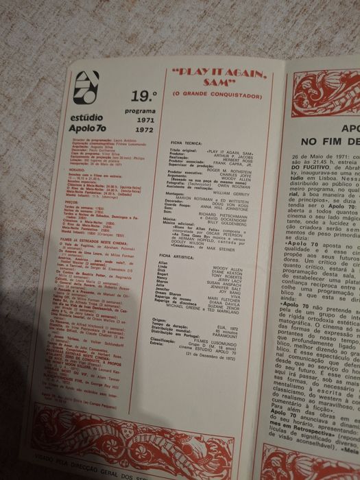 Programa antigo apolo 70 Woody Allen play it again Sam