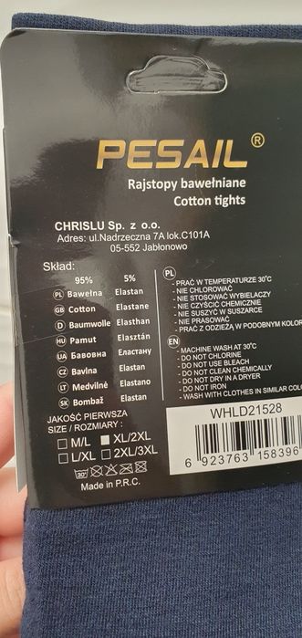 Bawełniane rajstopy damskie bawełna 95% granatowe XL/2XL miękkie ciepł