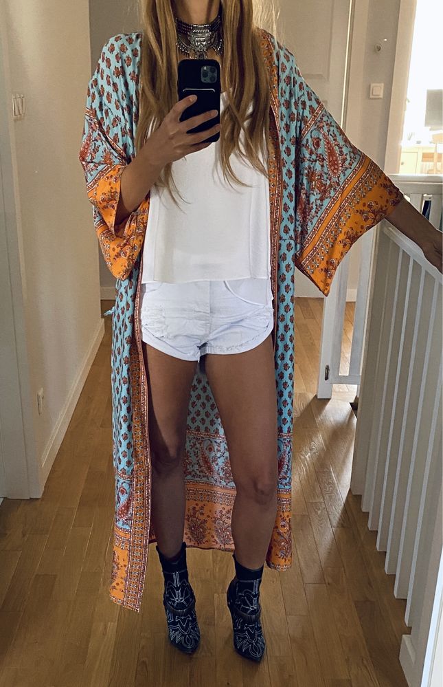 Kimono boho 100% bawelna nowe turkus