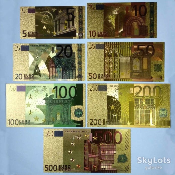 Золотая сувенирная банкнота 500 Евро