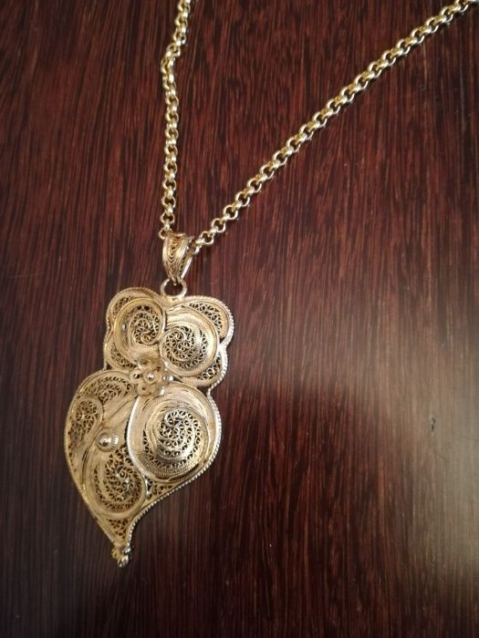 Ourivesaria * Cordão e Medalha Coração Filigrana * Prata Lei * Novo