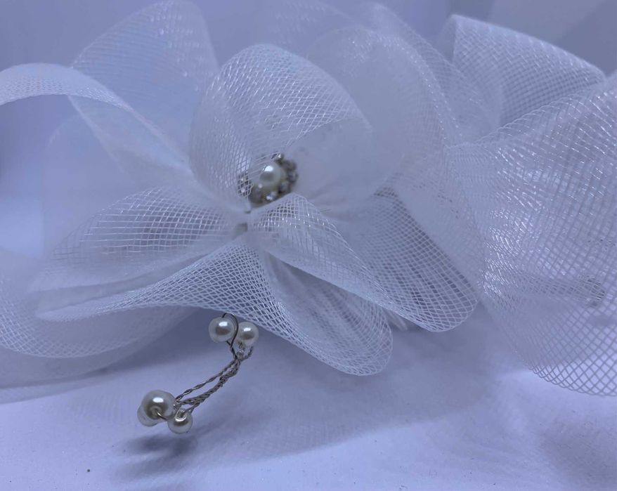 nowy efektowny fascynator ślubny kwiaty perły bardzo duży dodatek glam