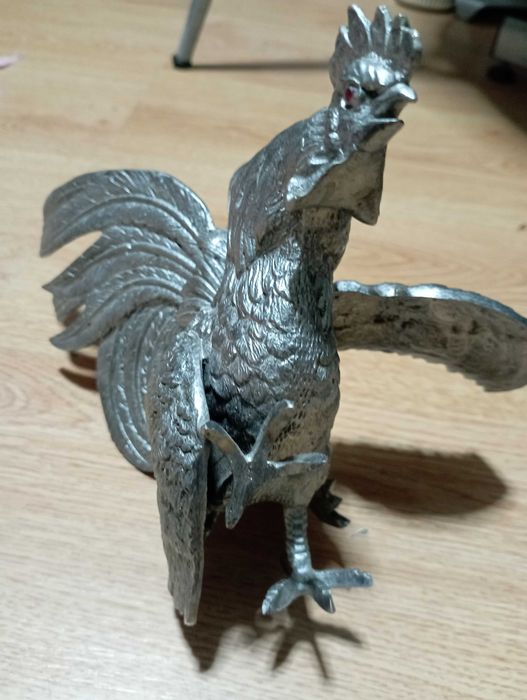 Galo de briga banhado prata