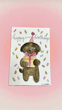 Kartka urodzinowa urodziny pies psiara pudel pudelek toy boho pinteres