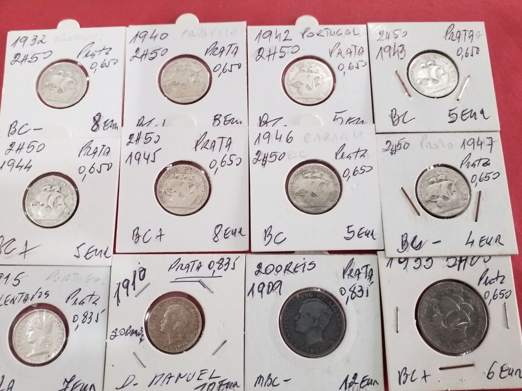 Moedas portuguesas antigas em prata