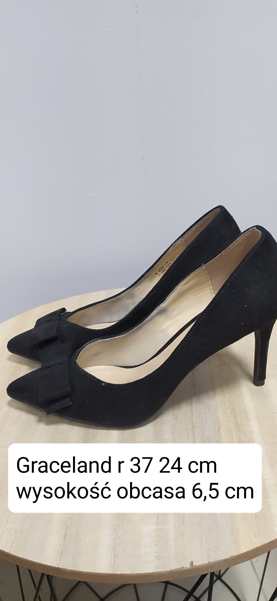 Buty na obcasie r37/ 38 czarne 6,5 cm 24 cm