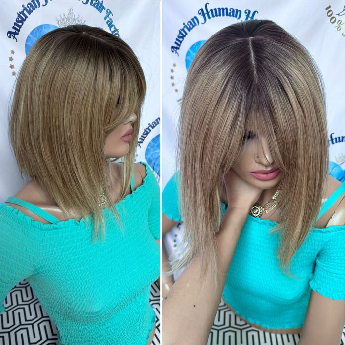 Накладка с натуральных славянских волос кожа шёлк омбре корни русый